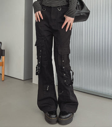 Akan eyelet strap semi-bootcut pants